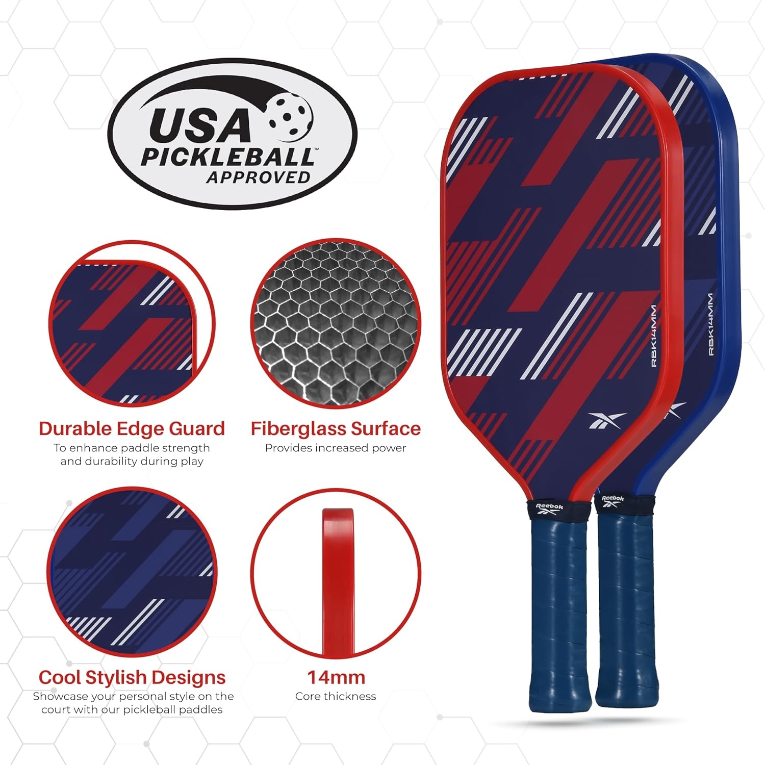 image:imageReebok Pickleball Set for 2 Players Includes 2 Paddles with Cushion Grip and 2 LightUp Balls Perfect for Night Play Durable Engineered for Sports EnthusiastsNavyRed