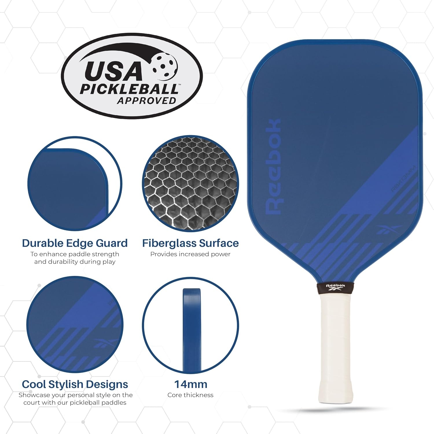 image:imageReebok Pickleball Set for 2 Players Includes 2 Paddles with Cushion Grip and 2 LightUp Balls Perfect for Night Play Durable Engineered for Sports EnthusiastsBlueWhite