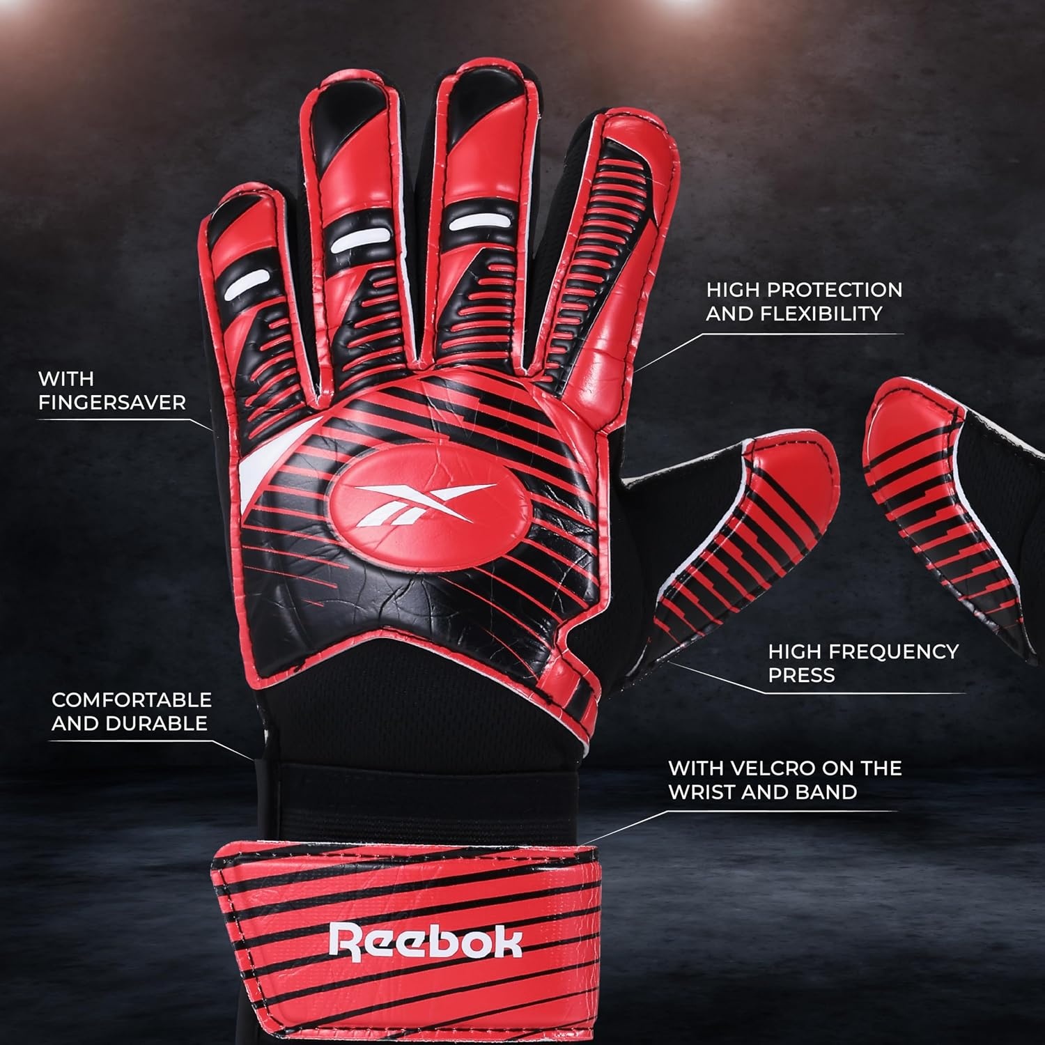 image:imageReebok Soccer Goalie Gloves Goalkeeper Gloves with Breathable Design Comfortable Fit amp High ProtectionRed