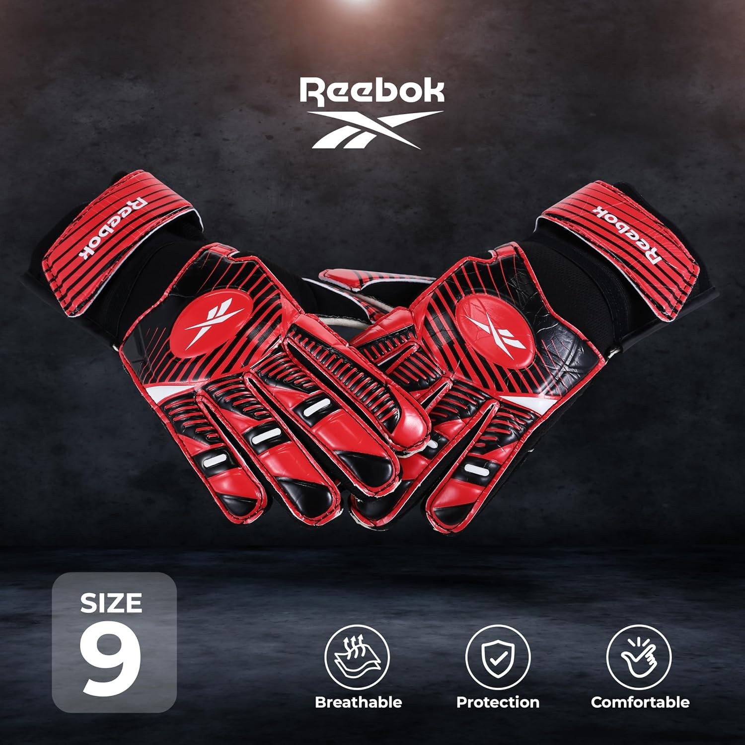 image:imageReebok Soccer Goalie Gloves Goalkeeper Gloves with Breathable Design Comfortable Fit amp High ProtectionRed