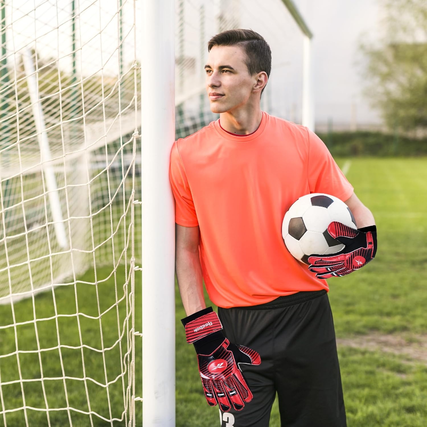 image:imageReebok Soccer Goalie Gloves Goalkeeper Gloves with Breathable Design Comfortable Fit amp High ProtectionRed