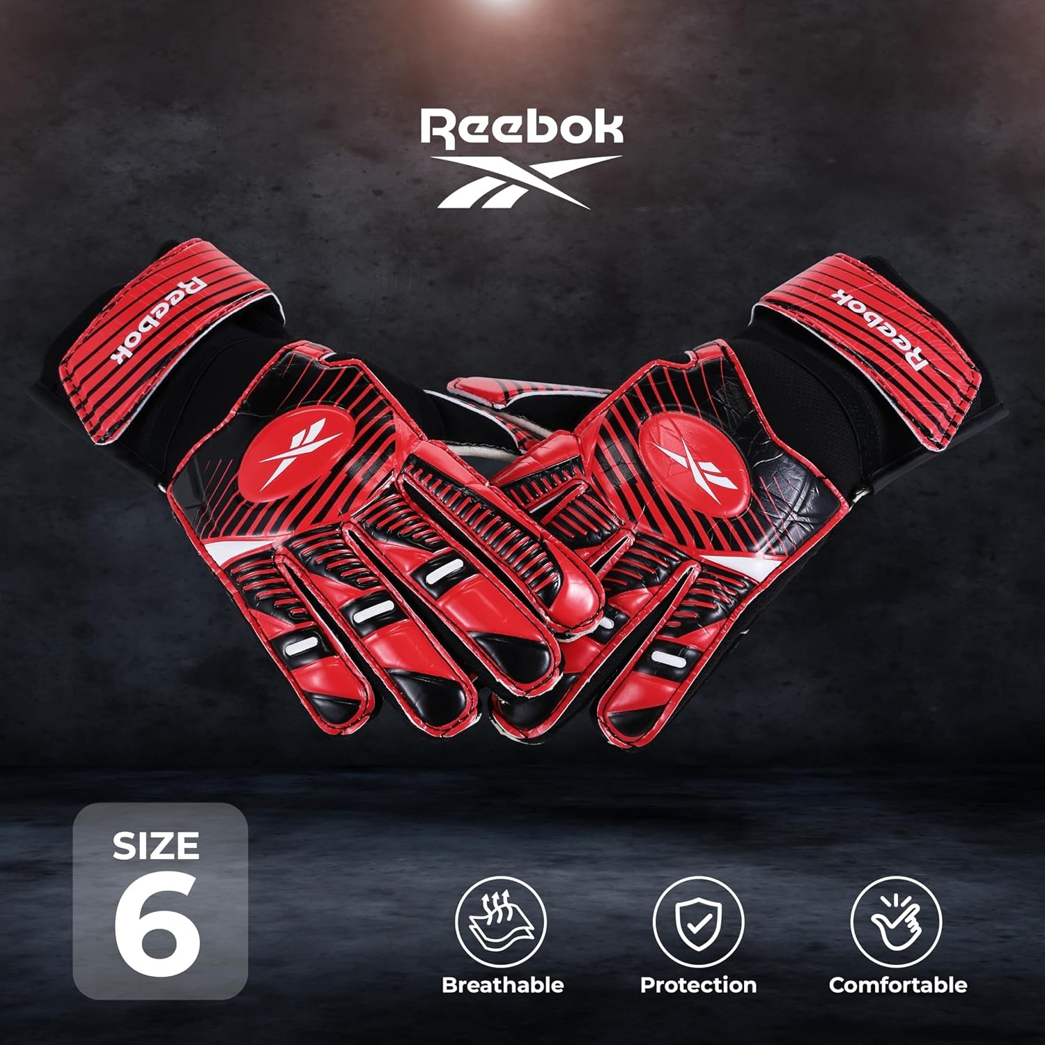 image:imageReebok Soccer Goalie Gloves Goalkeeper Gloves with Breathable Design Comfortable Fit amp High ProtectionRed