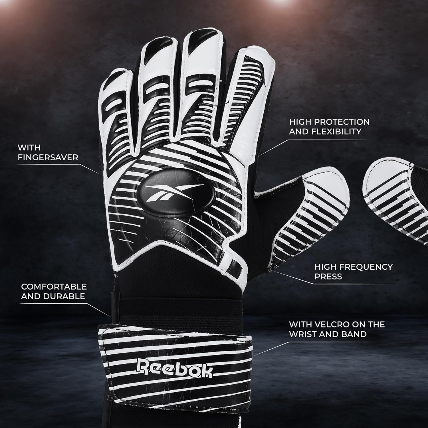 image:imageReebok Soccer Goalie Gloves Goalkeeper Gloves with Breathable Design Comfortable Fit amp High ProtectionWhite