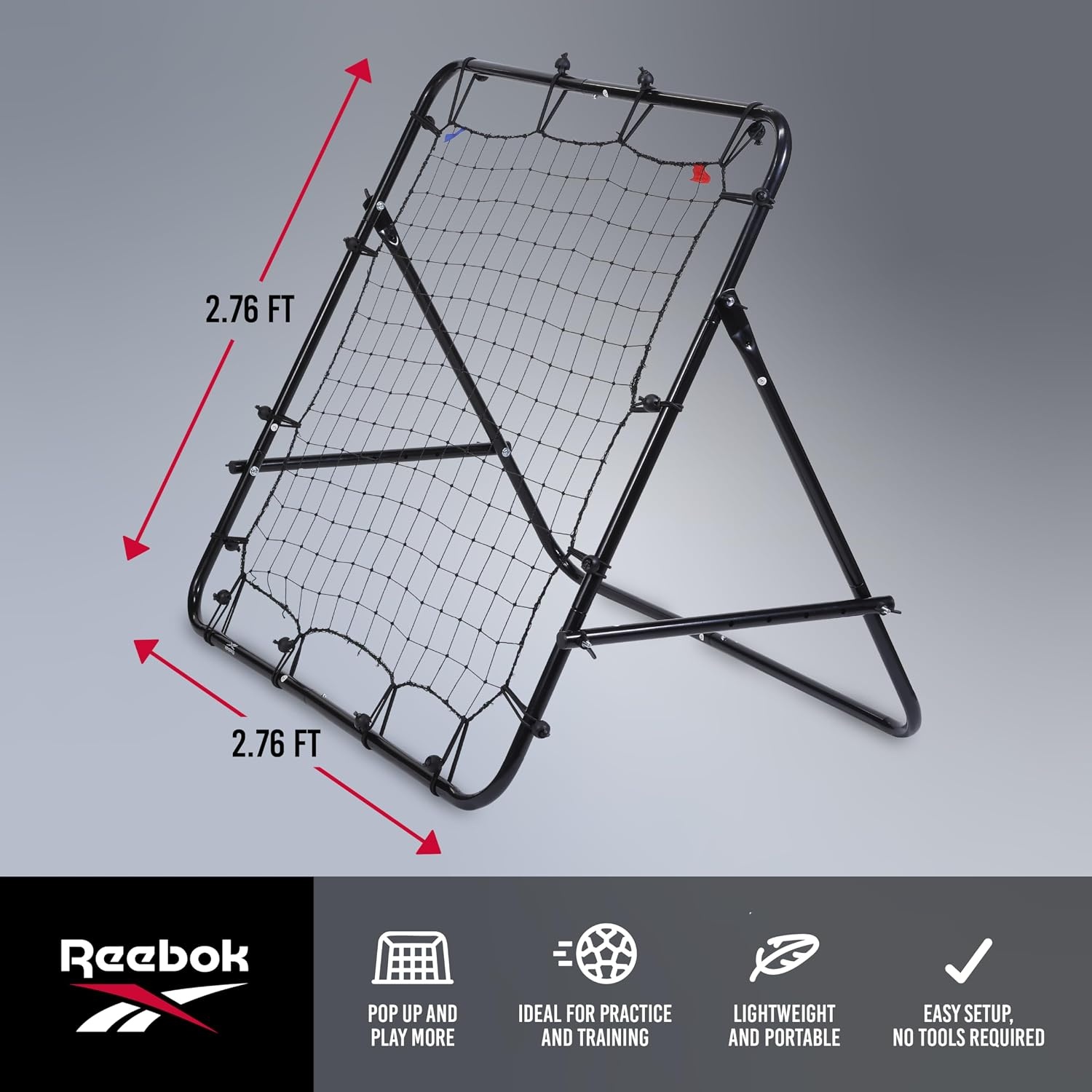 image:imageReebok Soccer Rebounder Portable Training Net for Practice Drills Portable Training Net Angled Rebound Surface Quick Setup Helps Practice Passing Shooting Ball Control and Reactions