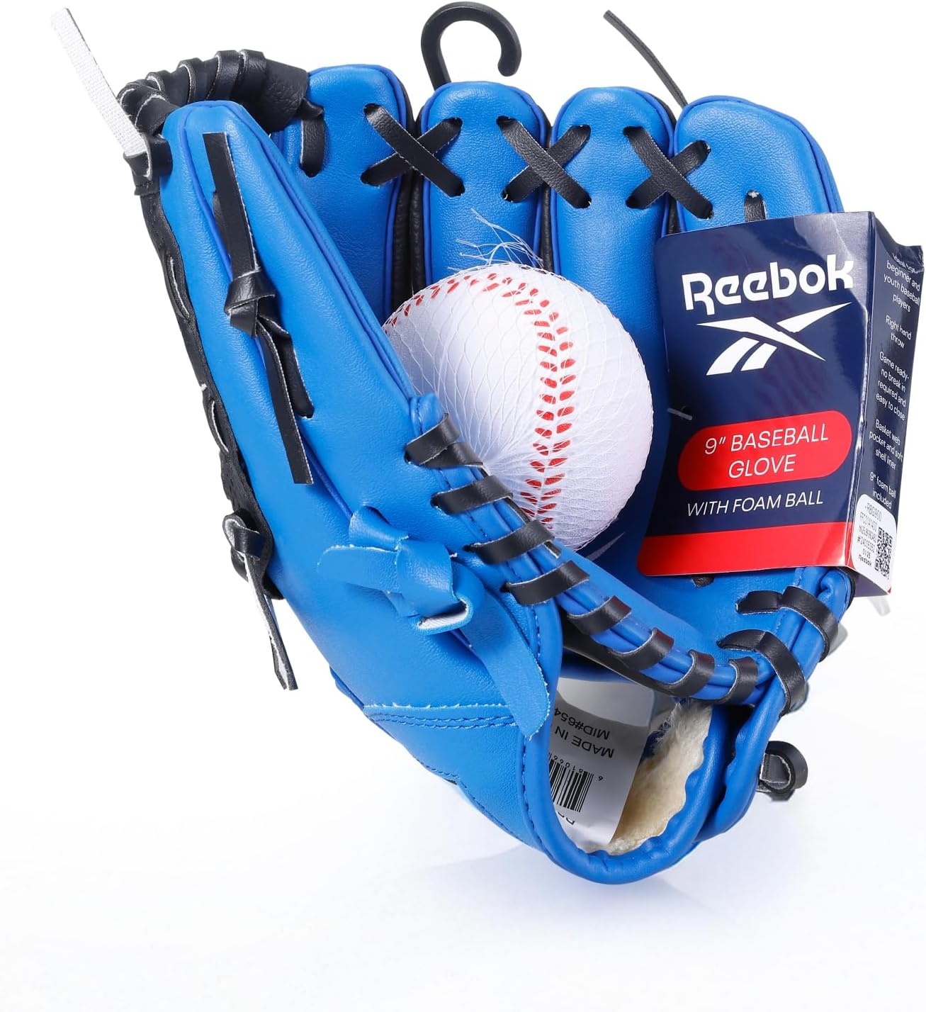 image:imageReebok Youth Baseball Glove Set 9Inch Kids Sports Glove with Foam Ball Training Mitt for Beginners Practice amp Backyard PlayBlue