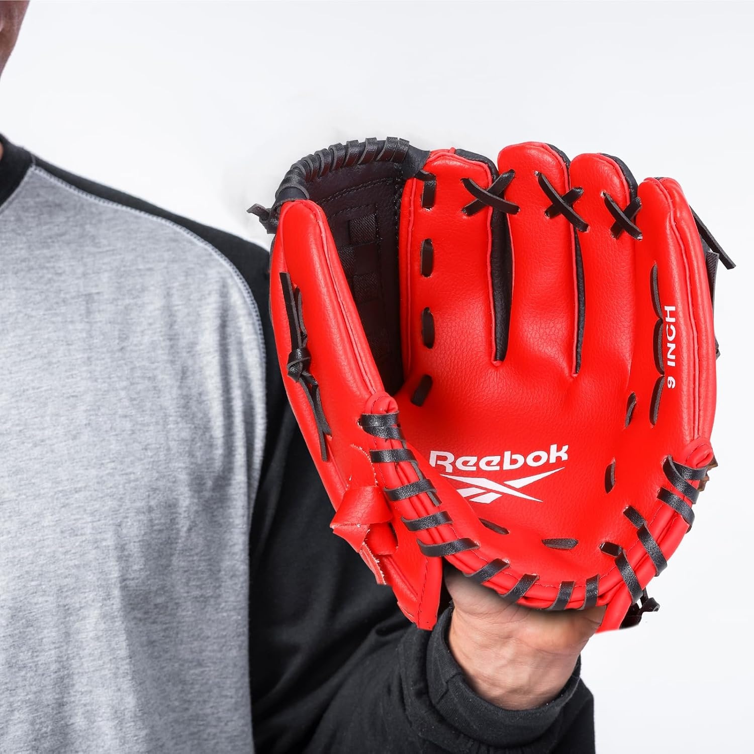 image:imageReebok Youth Baseball Glove Set 9Inch Kids Sports Glove with Foam Ball Training Mitt for Beginners Practice amp Backyard PlayRed