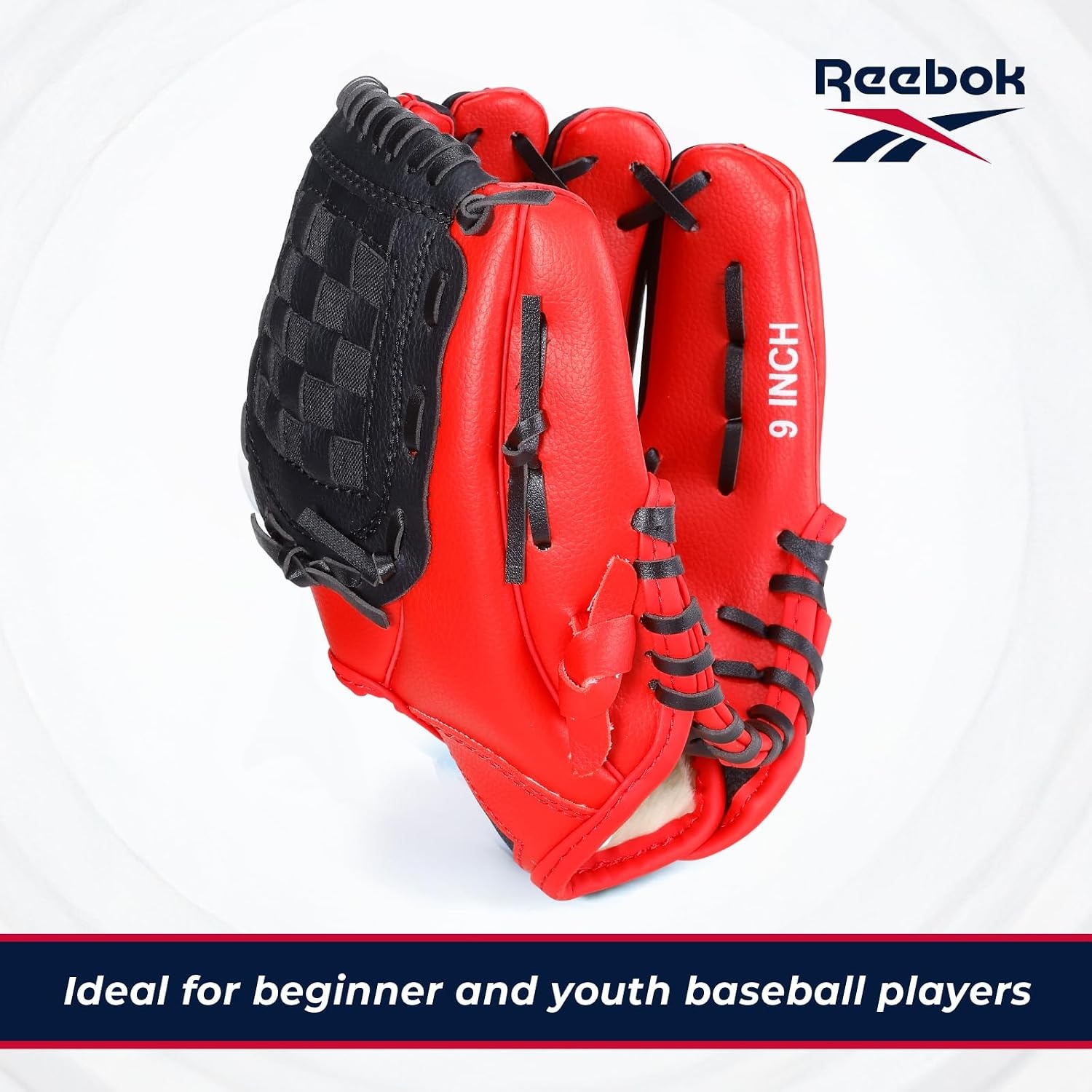 image:imageReebok Youth Baseball Glove Set 9Inch Kids Sports Glove with Foam Ball Training Mitt for Beginners Practice amp Backyard PlayRed