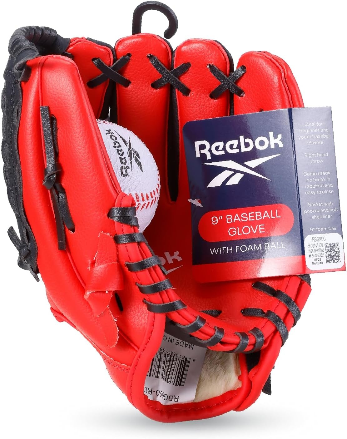 image:imageReebok Youth Baseball Glove Set 9Inch Kids Sports Glove with Foam Ball Training Mitt for Beginners Practice amp Backyard PlayRed