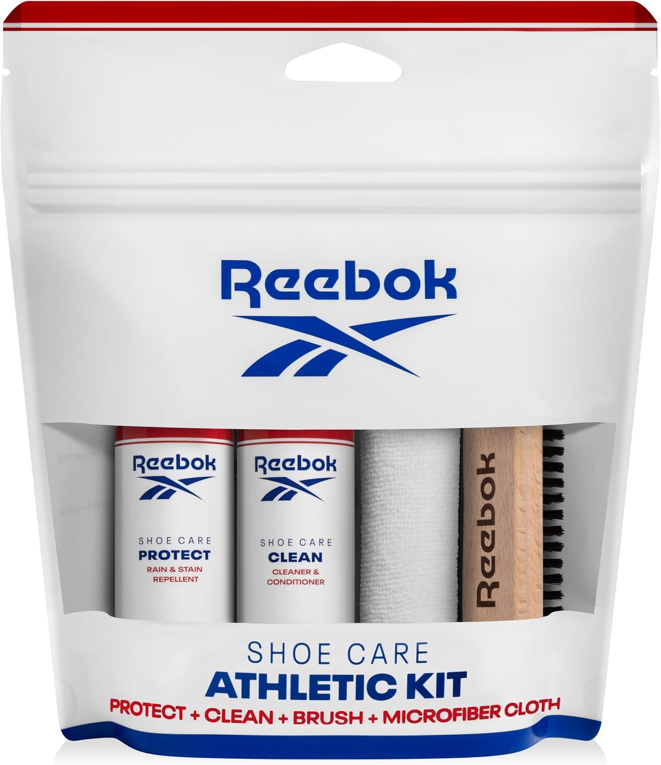 image:imageReebok Athletic Kit Shoe Cleaner Kit for Sneakers Mesh Leather Suede and Canvas Shoe Cleaning Kit Includes 2oz Shoes Cleaner 2oz Shoe Protector Spray Premium Shoe Brush and Microfiber Cloth