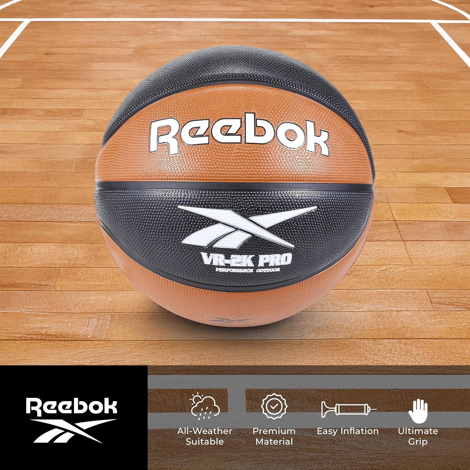 image:imageReebok VR Pro Cushion Rubber Basketball GripEnhanced Outdoor ActivityBlackBrown