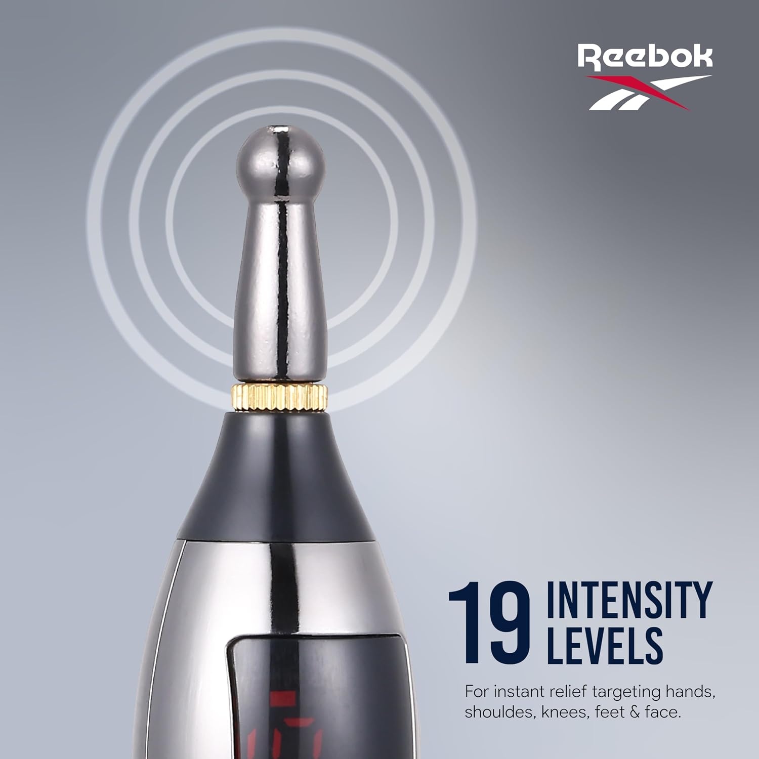 image:imageReebok 3in1 Handheld Percussion Body Massager for Muscle Relief Steel Easy Home Use Portable Personal Care Daily Wellness Routine Convenient Storage Compact