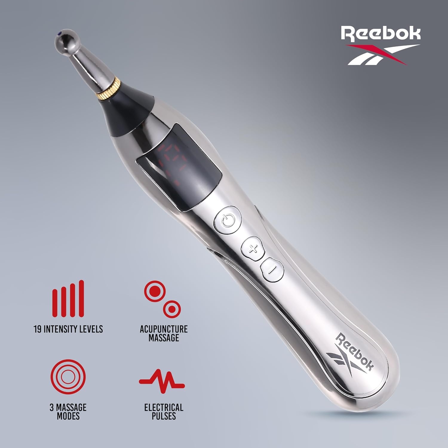 image:imageReebok 3in1 Handheld Percussion Body Massager for Muscle Relief Steel Easy Home Use Portable Personal Care Daily Wellness Routine Convenient Storage Compact