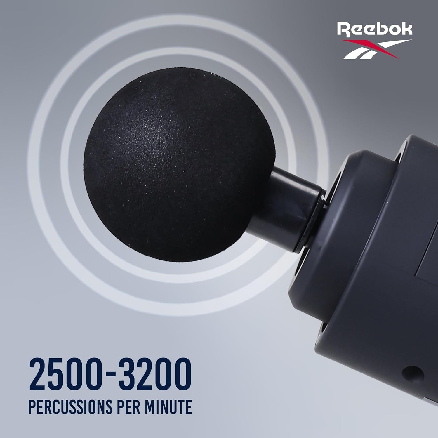 image:imageReebok Deep Tissue Massage Gun with Multiple Heads and Speed Settings 4 Attachments Cordless Operation Deep Tissue Relief Percussion Therapy Full Body Recovery