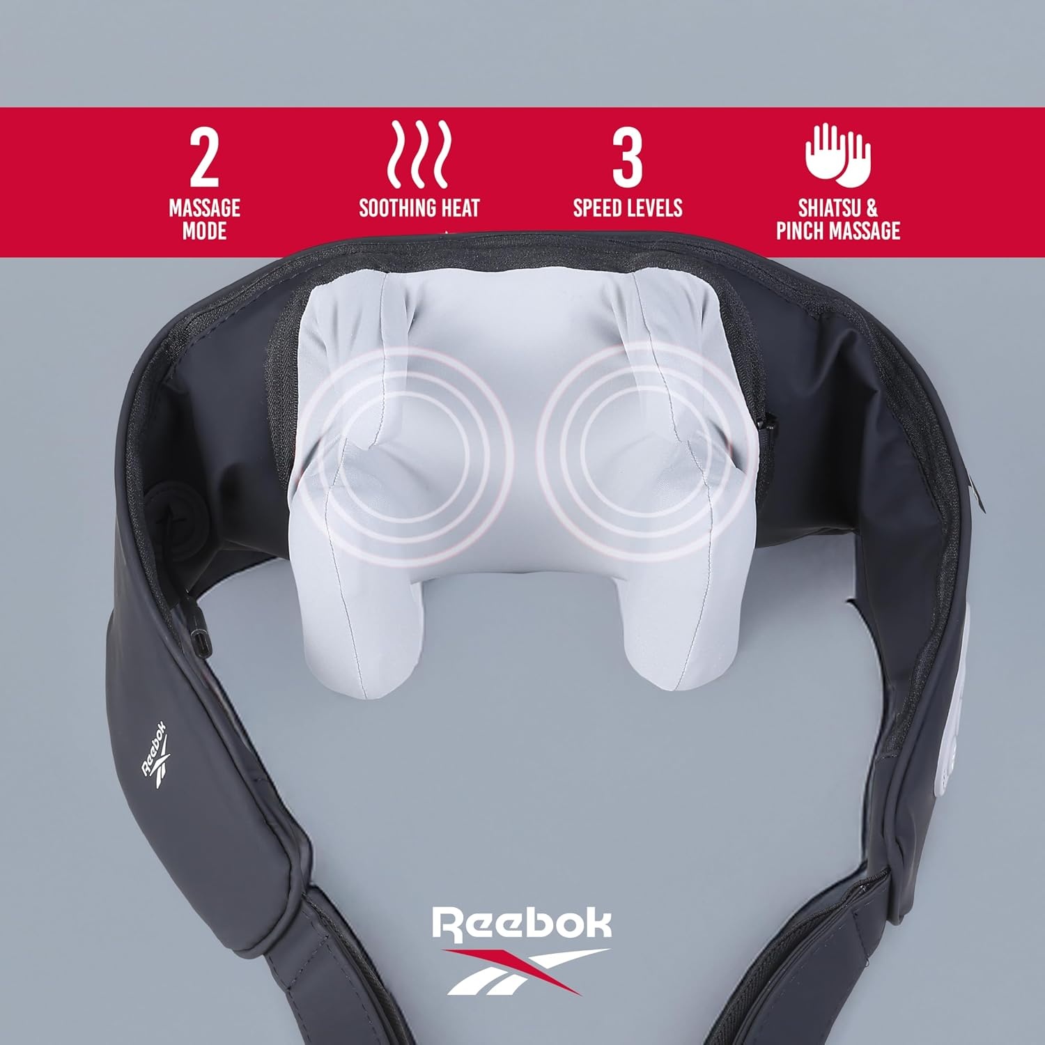 image:imageReebok Shiatsu Neck and Shoulder Massager with Heat and Deep Kneading Neck Shoulder Back Relief Home Office Car Use Easy Portable Personal Care Compact Storage