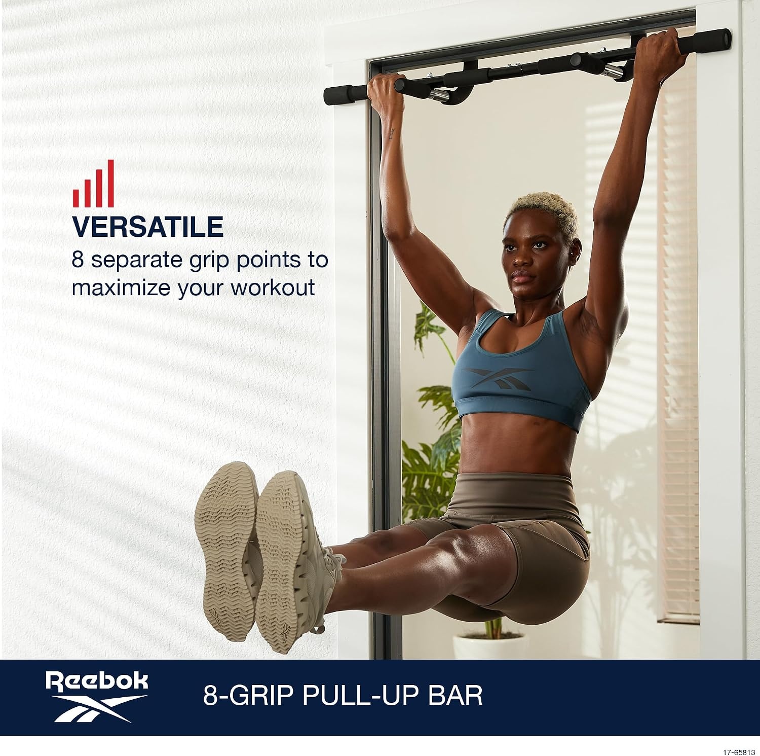 image:imageReebok 8Grip PullUp Bar MultiFunction Door Frame DoorMount PullUp Bar 8 Grip Positions FoamPadded Handles Upper Body Strength No Installation Required