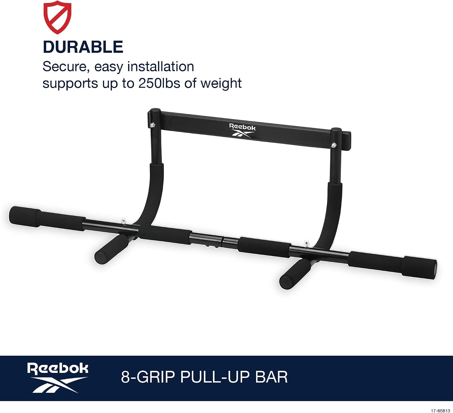 image:imageReebok 8Grip PullUp Bar MultiFunction Door Frame DoorMount PullUp Bar 8 Grip Positions FoamPadded Handles Upper Body Strength No Installation Required