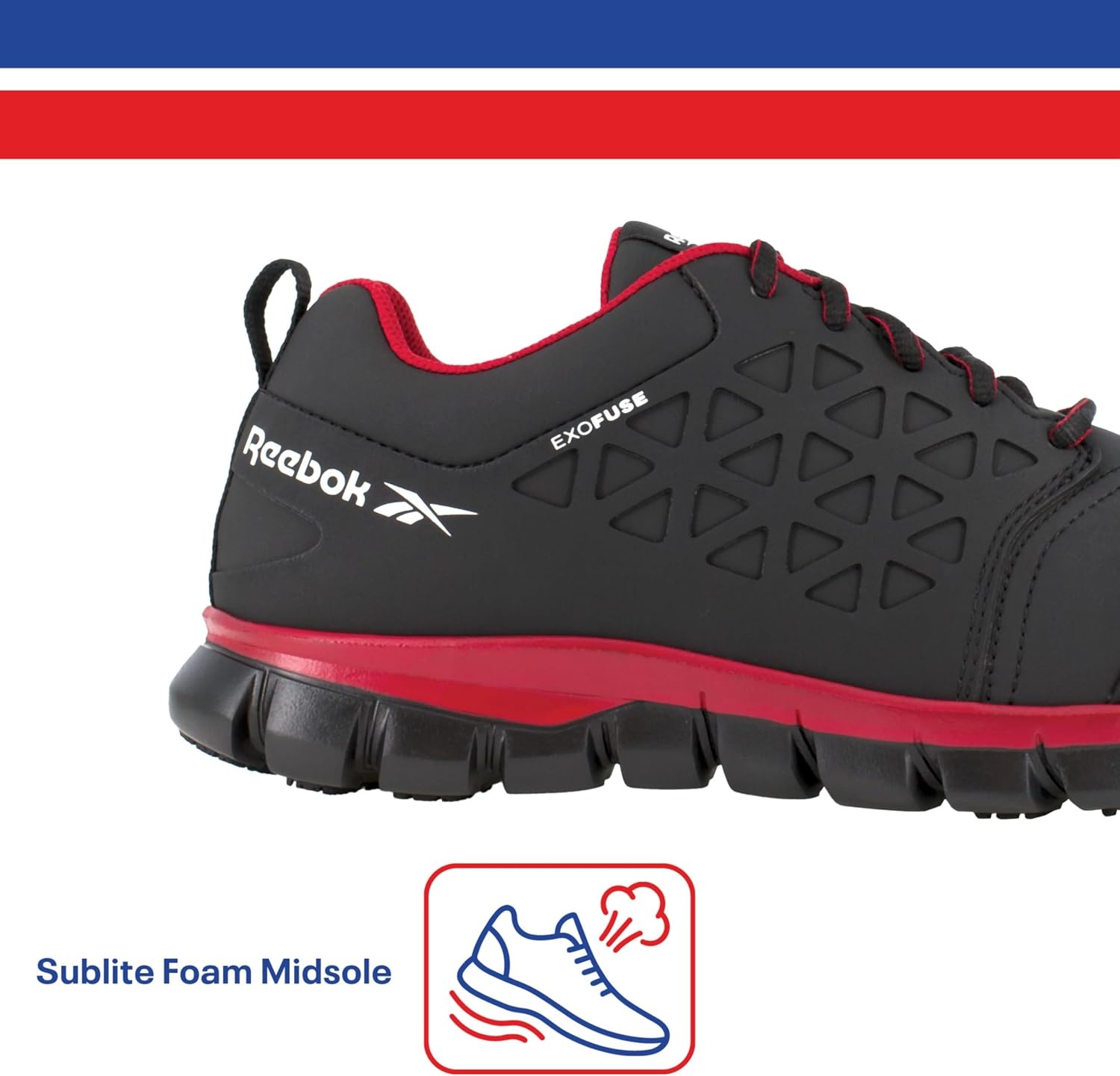 image:imageReebok Mens Rb4041 Sublite Cushion Safety Toe Athletic Work Shoe BlackBlackred