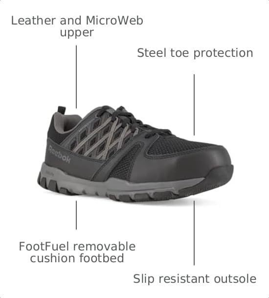 image:imageReebok Mens Rb416 Sublite Cushion Work Safety Athletic Slipon Composite Toe ShoesBlack