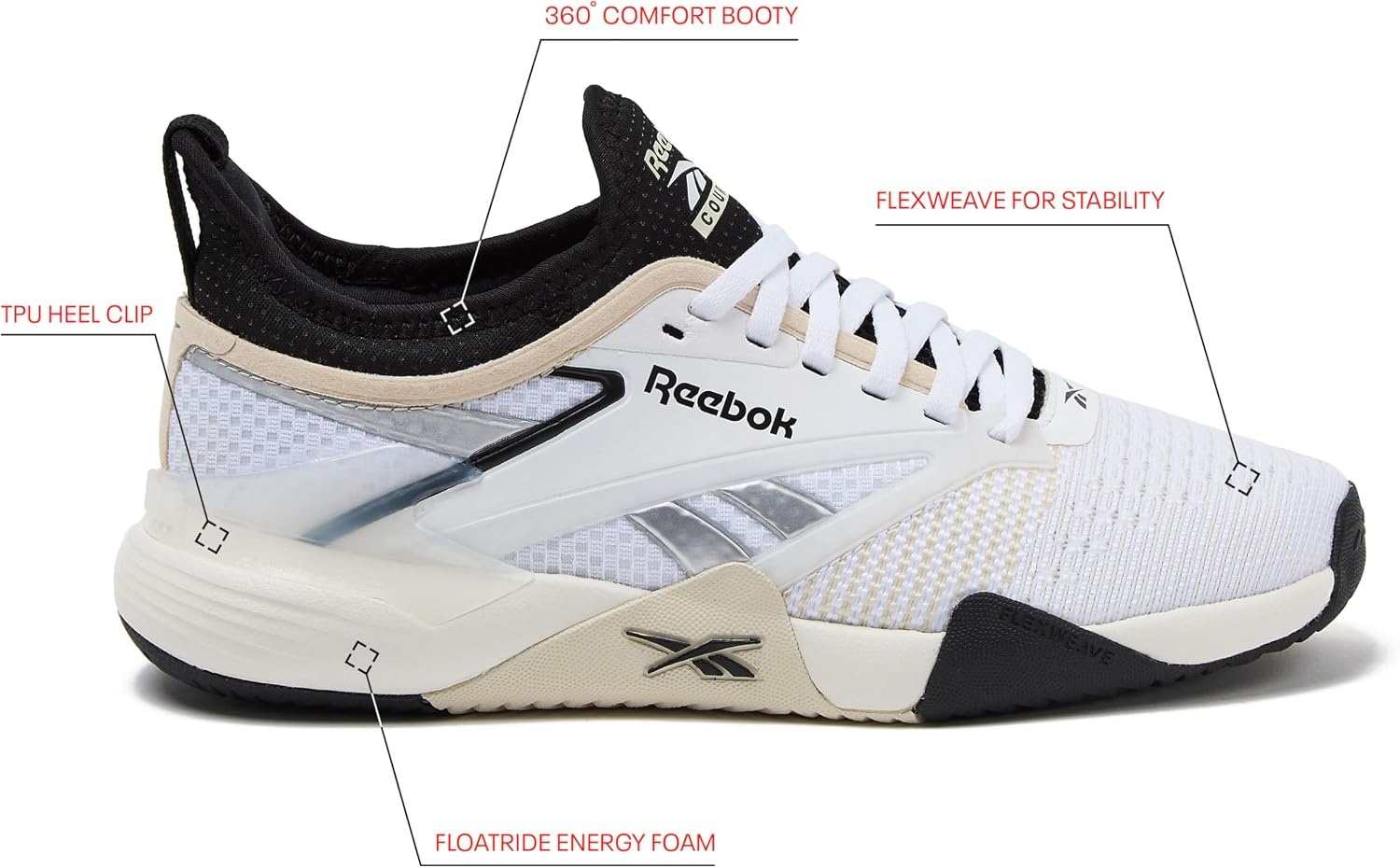 image:imageReebok Womens Nano Court Womens Tennis Shoes Pickleball Shoes for WomenFootwear WhiteBlackSilver Metallic