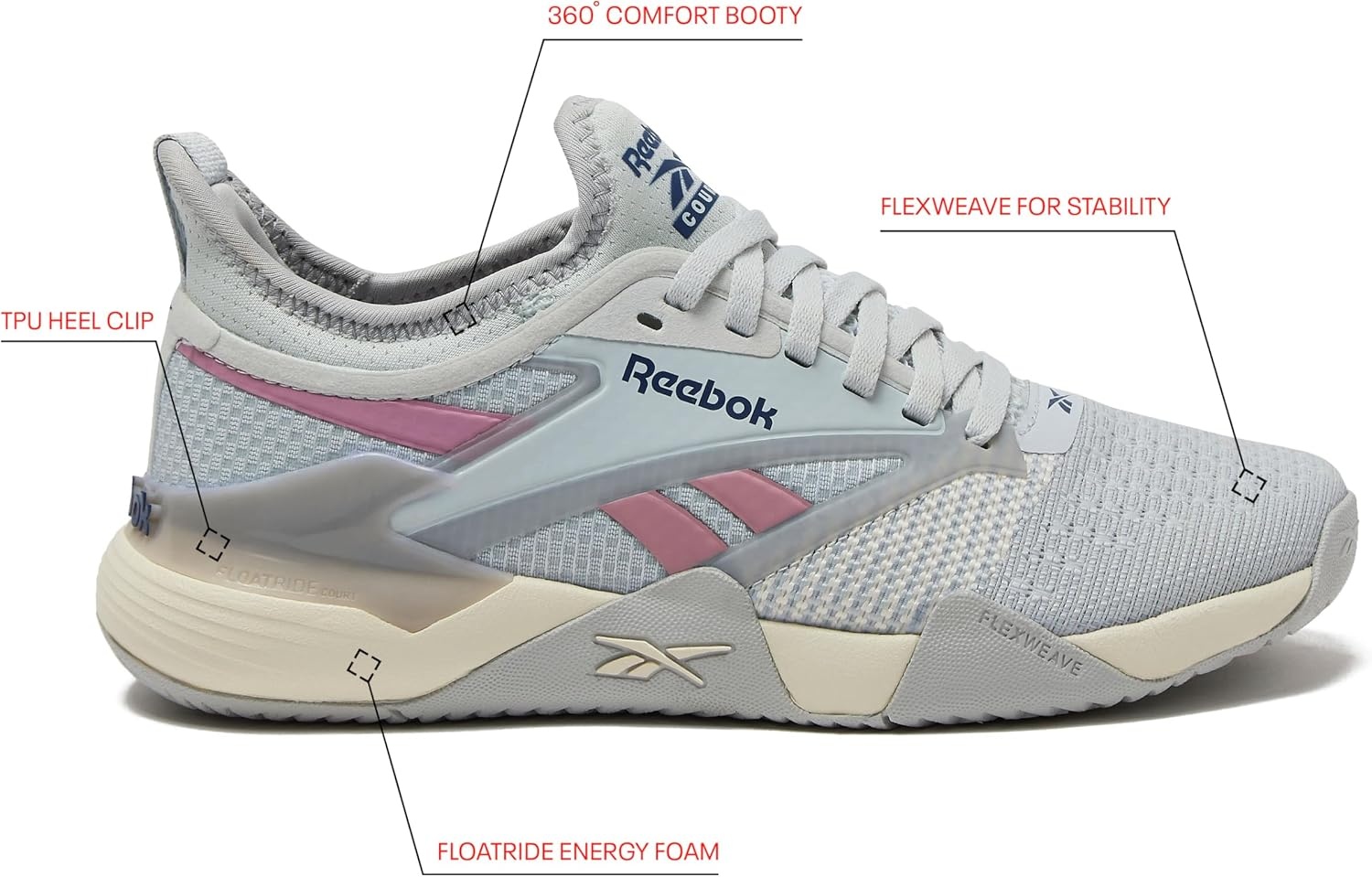 image:imageReebok Womens Nano Court Womens Tennis Shoes Pickleball Shoes for WomenMoonVintage ChalkDusty Rose