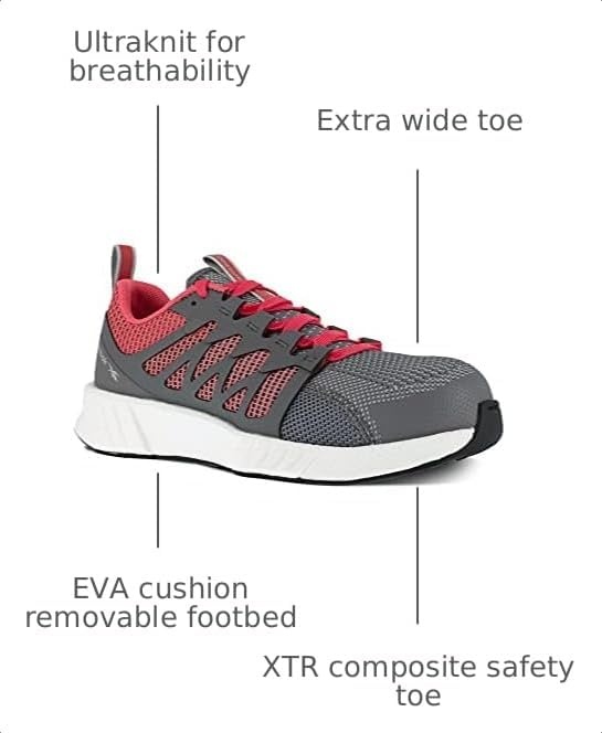 image:imageReebok Womens Rb314 Womens Fusion Flexweave Work Safety Toe Athletic Work Shoe Heritage TealGrey and Red