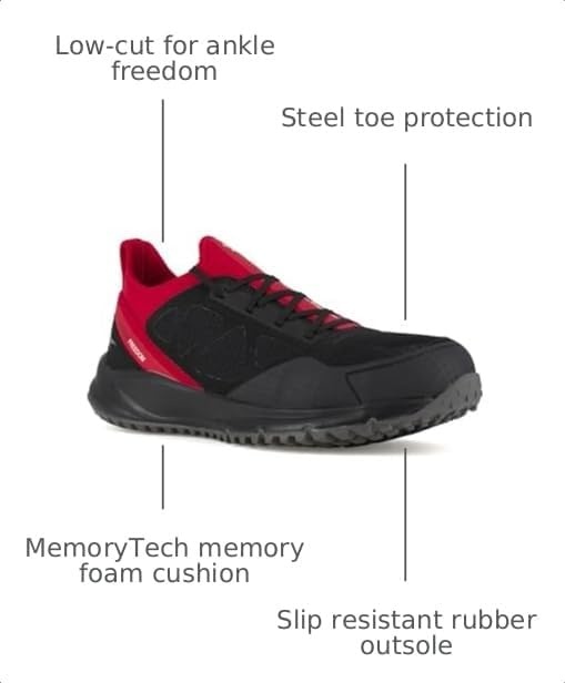 image:imageReebok Work Mens All Terrain Slip Resistant Steel Toe Work Safety Shoes Casual BlackBlack and Red