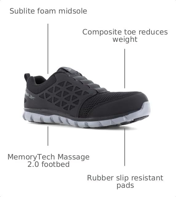 image:imageReebok Work Mens Sublite Cushion Slip Resistant Composite Toe WorkDuty Black Size 9 M
