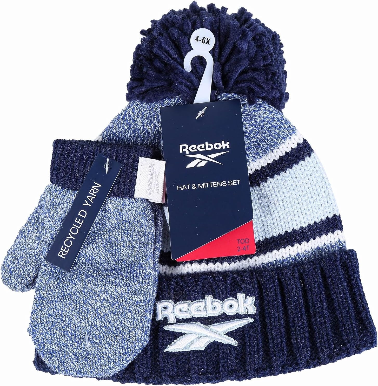 image:imageReebok 2Piece BabyToddler Winter Hat and Mittens Set Warm Knitted Pom Beanie amp Gloves Kids Cozy Cold Weather AccessoriesVector NavyLight Blue