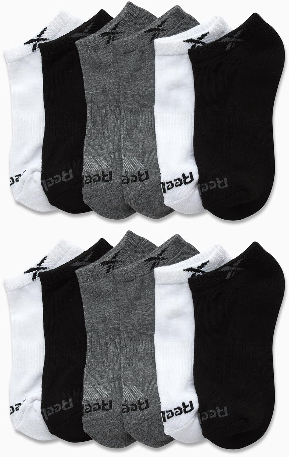 image:imageReebok Boys Low Cut Socks 12 Pack Cushioned Athletic No Show Socks Stretch Performance Fit with MoistureWicking Breathable Comfort Reinforced Heel and Toe for Active DaysBlackWhiteGrey