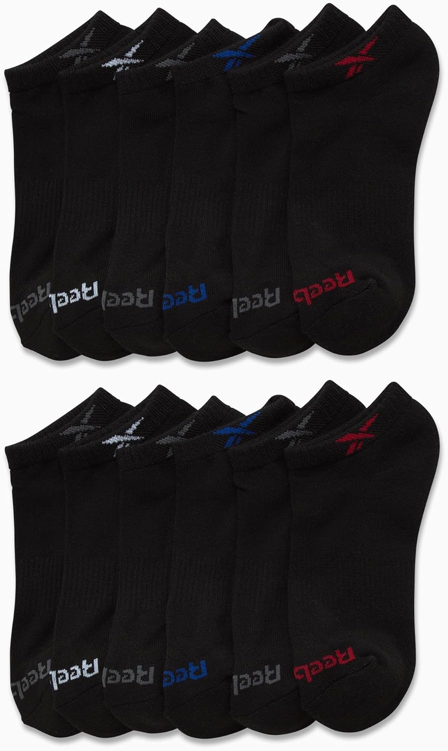 image:imageReebok Boys Low Cut Socks 12 Pack Cushioned Athletic No Show Socks Stretch Performance Fit with MoistureWicking Breathable Comfort Reinforced Heel and Toe for Active DaysBlack Logo