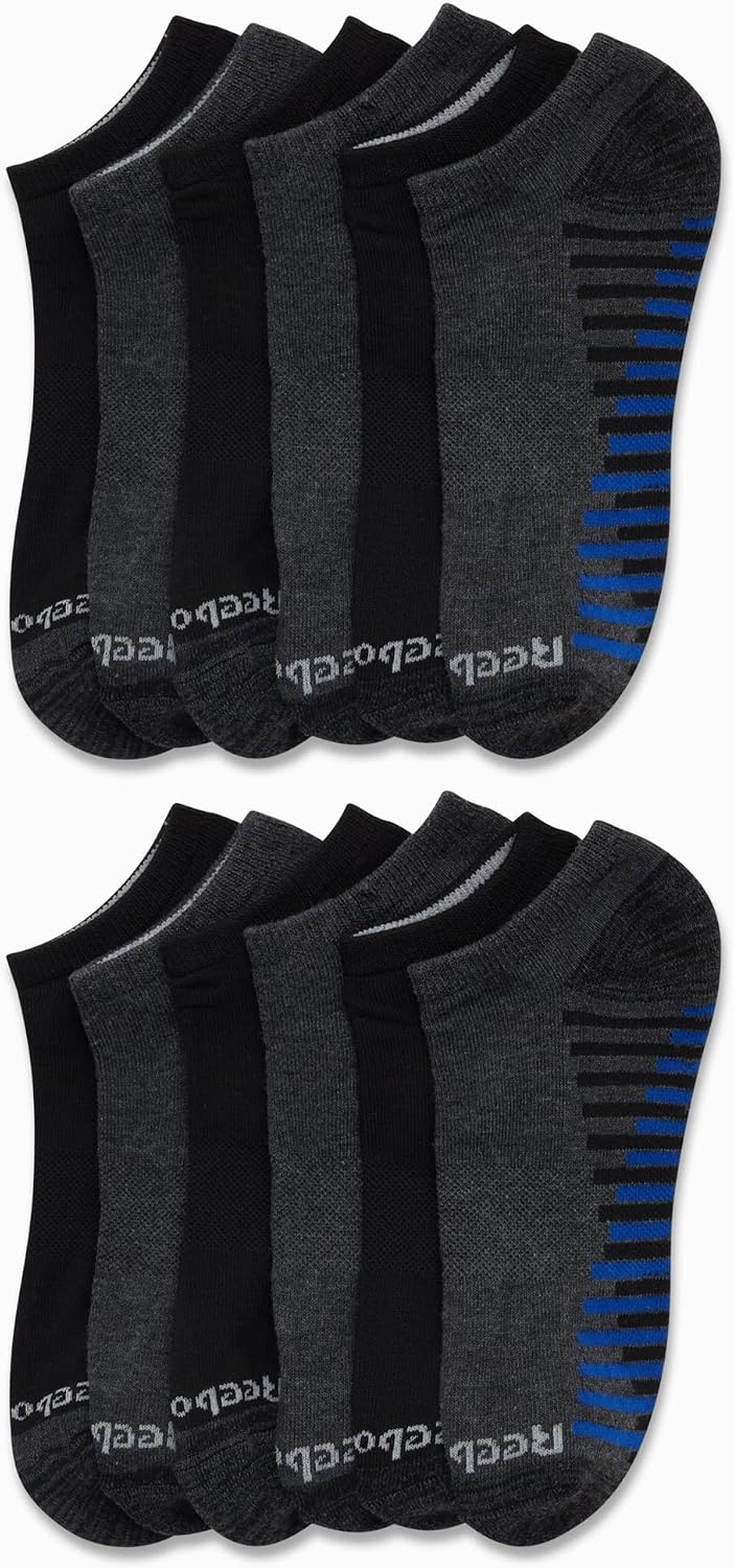 image:imageReebok Boys Low Cut Socks 12 Pack Cushioned Athletic No Show Socks Stretch Performance Fit with MoistureWicking Breathable Comfort Reinforced Heel and Toe for Active DaysBlackGrey Pattern