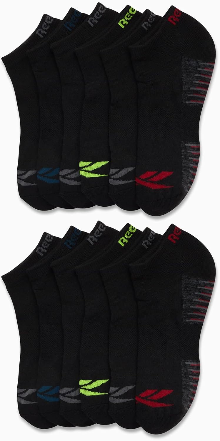 image:imageReebok Boys Low Cut Socks 12 Pack Cushioned Athletic No Show Socks Stretch Performance Fit with MoistureWicking Breathable Comfort Reinforced Heel and Toe for Active DaysBlackGrey Lines
