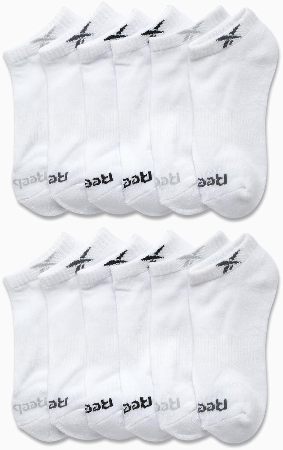 image:imageReebok Boys Low Cut Socks 12 Pack Cushioned Athletic No Show Socks Stretch Performance Fit with MoistureWicking Breathable Comfort Reinforced Heel and Toe for Active DaysWhite Logo