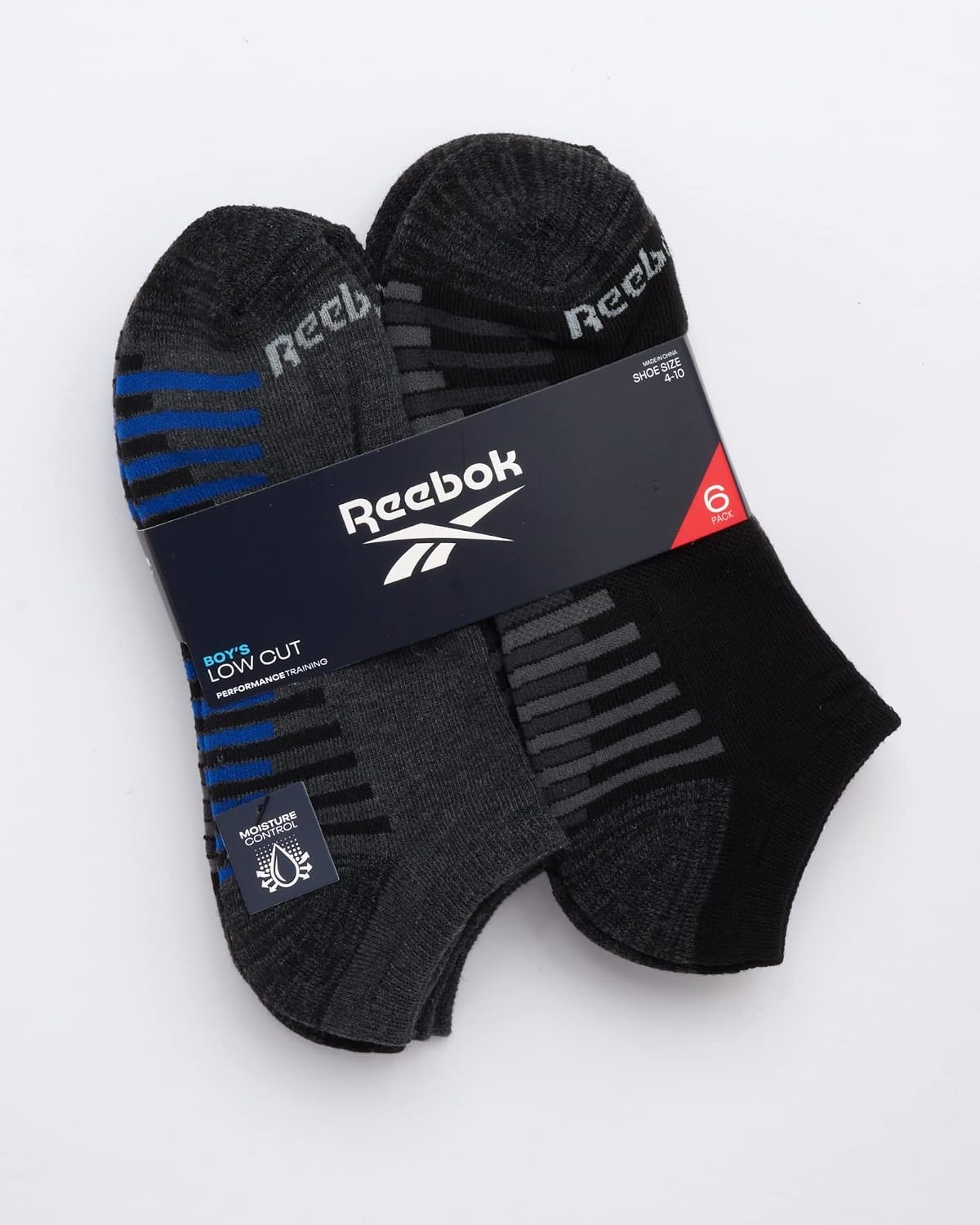 image:imageReebok Boys Low Cut Socks 6Pack MoistureWicking Cushioned Ankle Socks Breathable Cushioned Comfort with a Stretch Performance Fit and Reinforced Toe Seam for Sports or Everyday WearBlackGrey Pattern