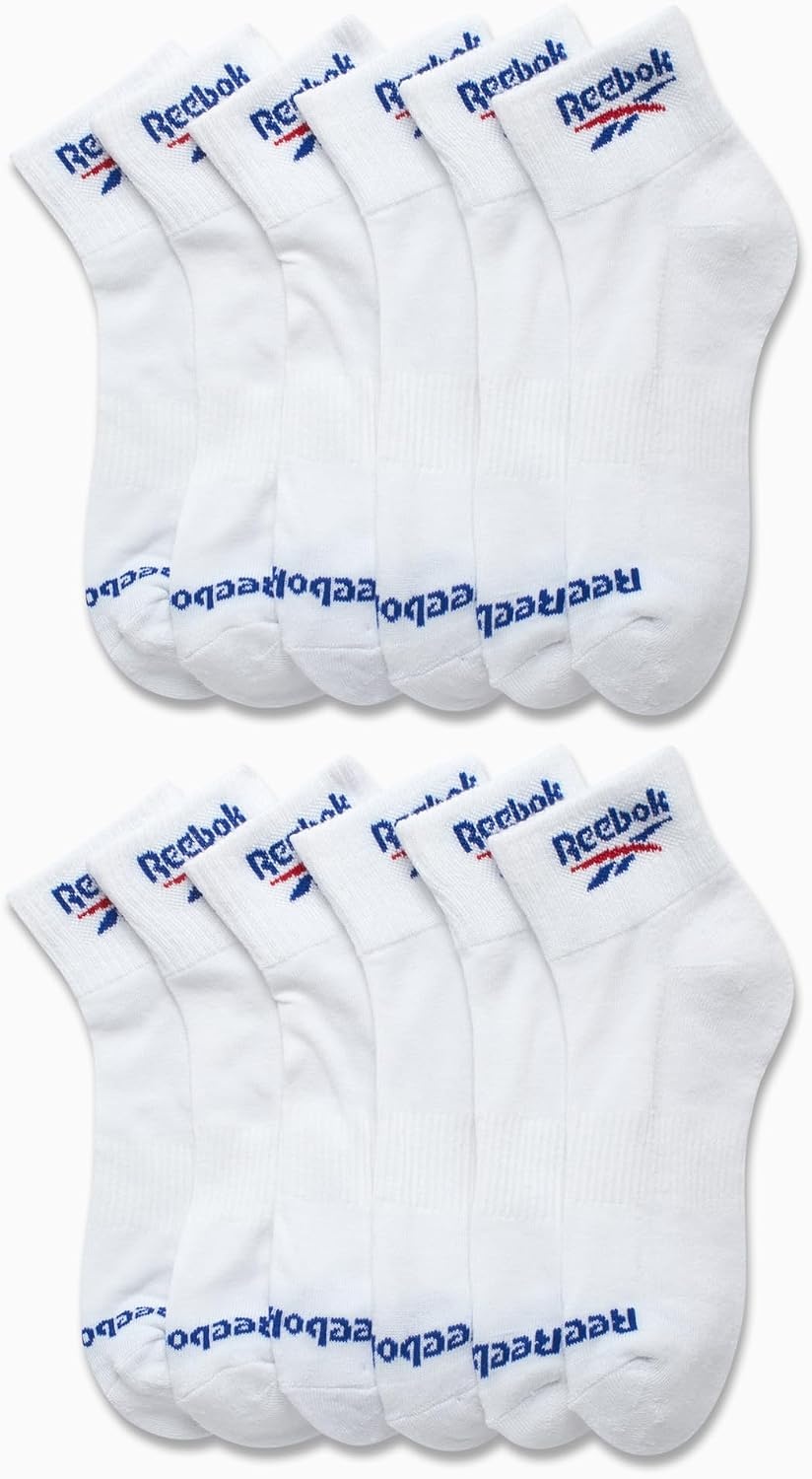 image:imageReebok Boys Quarter Socks 12Pack Cushioned Athletic Socks wArch Support MoistureWicking Breathable Fabric with a Reinforced Toe Seam Built for AllDay Active WearWhite Logo