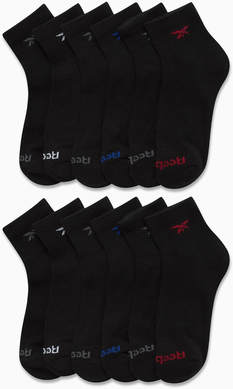 image:imageReebok Boys Quarter Socks 12Pack Cushioned Athletic Socks wArch Support MoistureWicking Breathable Fabric with a Reinforced Toe Seam Built for AllDay Active WearAll Black