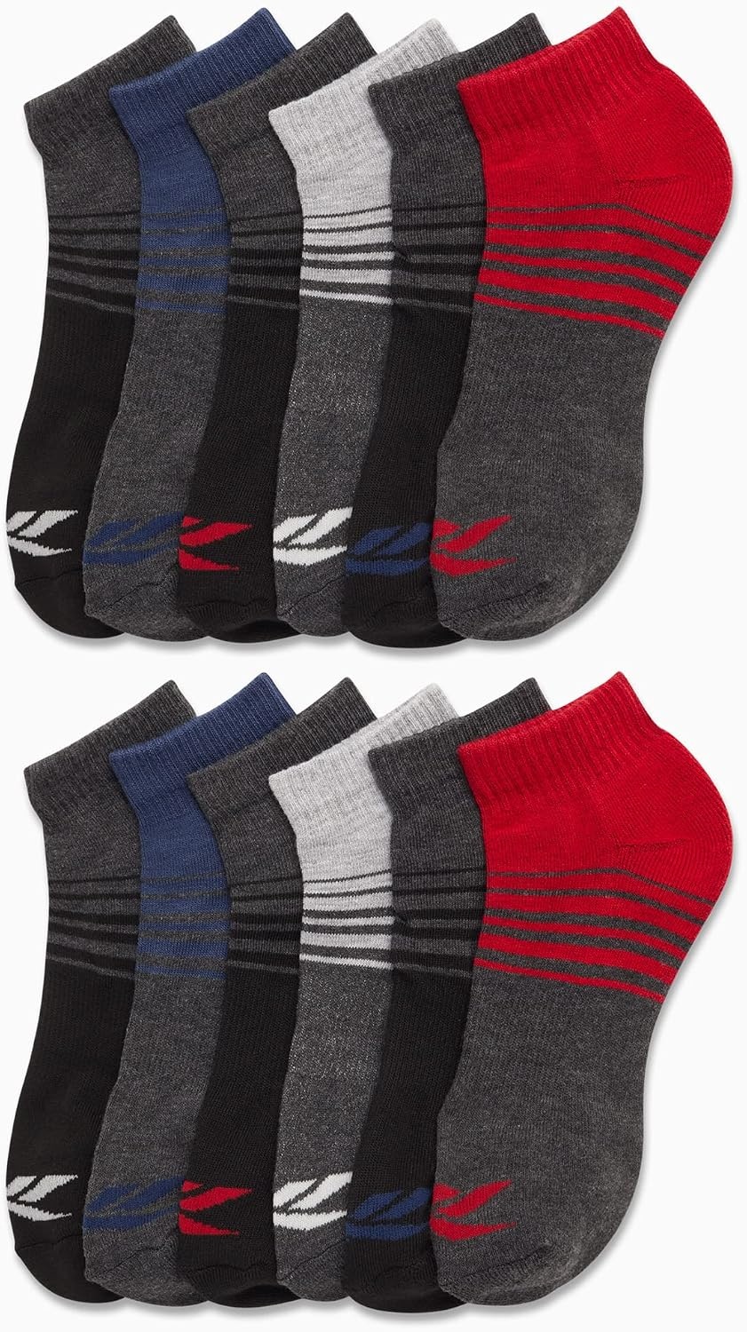 image:imageReebok Boys Quarter Socks 12Pack Cushioned Athletic Socks wArch Support MoistureWicking Breathable Fabric with a Reinforced Toe Seam Built for AllDay Active WearBlackGreyRed