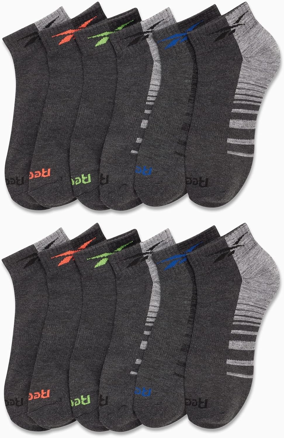 image:imageReebok Boys Quarter Socks 12Pack Cushioned Athletic Socks wArch Support MoistureWicking Breathable Fabric with a Reinforced Toe Seam Built for AllDay Active WearGrey Logo