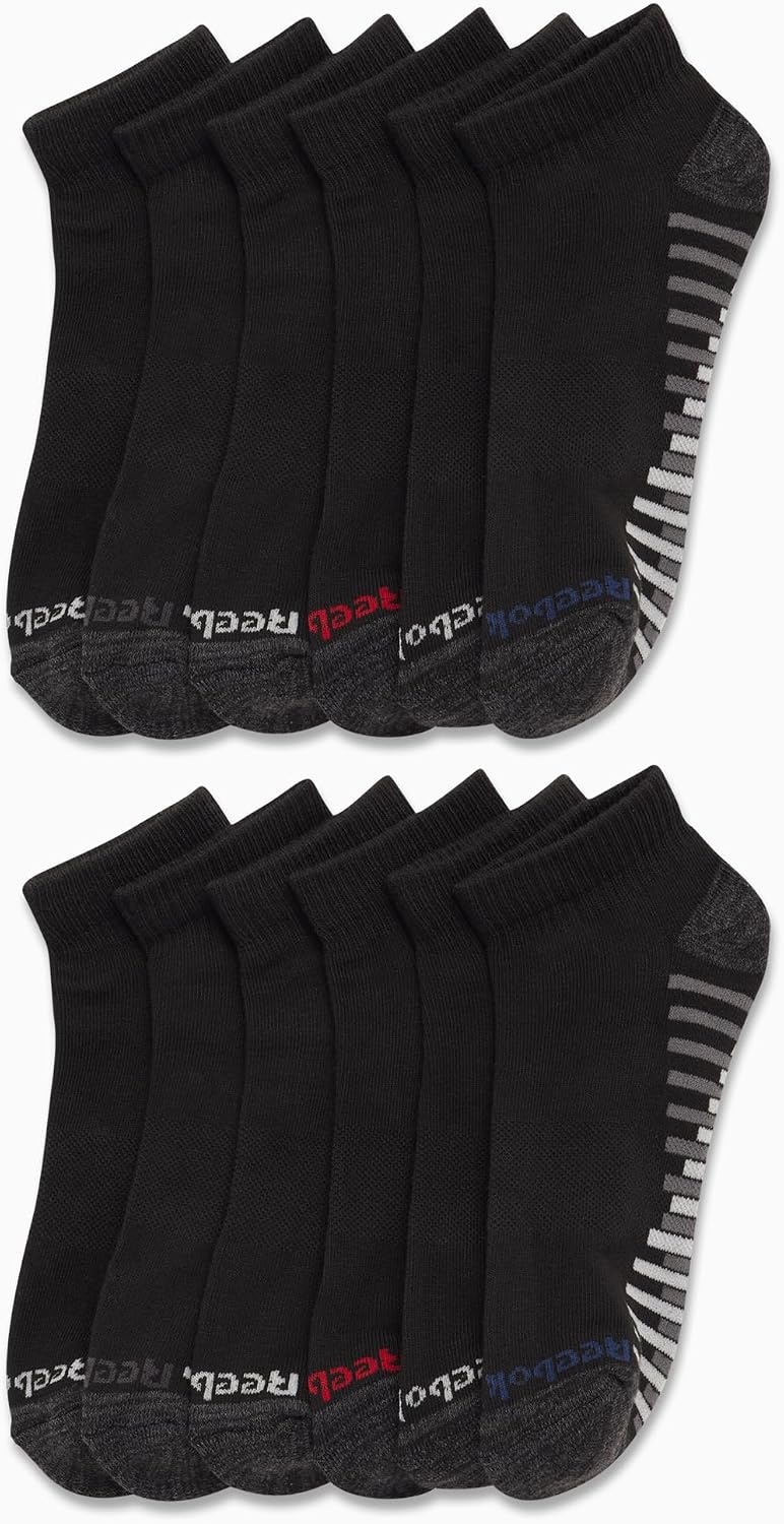 image:imageReebok Boys Quarter Socks 12Pack Cushioned Athletic Socks wArch Support MoistureWicking Breathable Fabric with a Reinforced Toe Seam Built for AllDay Active WearBlack Detail