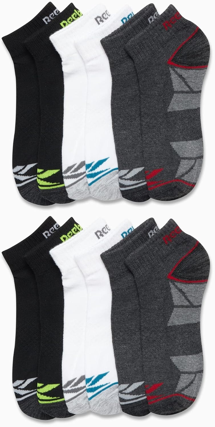 image:imageReebok Boys Quarter Socks 12Pack Cushioned Athletic Socks wArch Support MoistureWicking Breathable Fabric with a Reinforced Toe Seam Built for AllDay Active WearBlackWhiteGrey Assortment