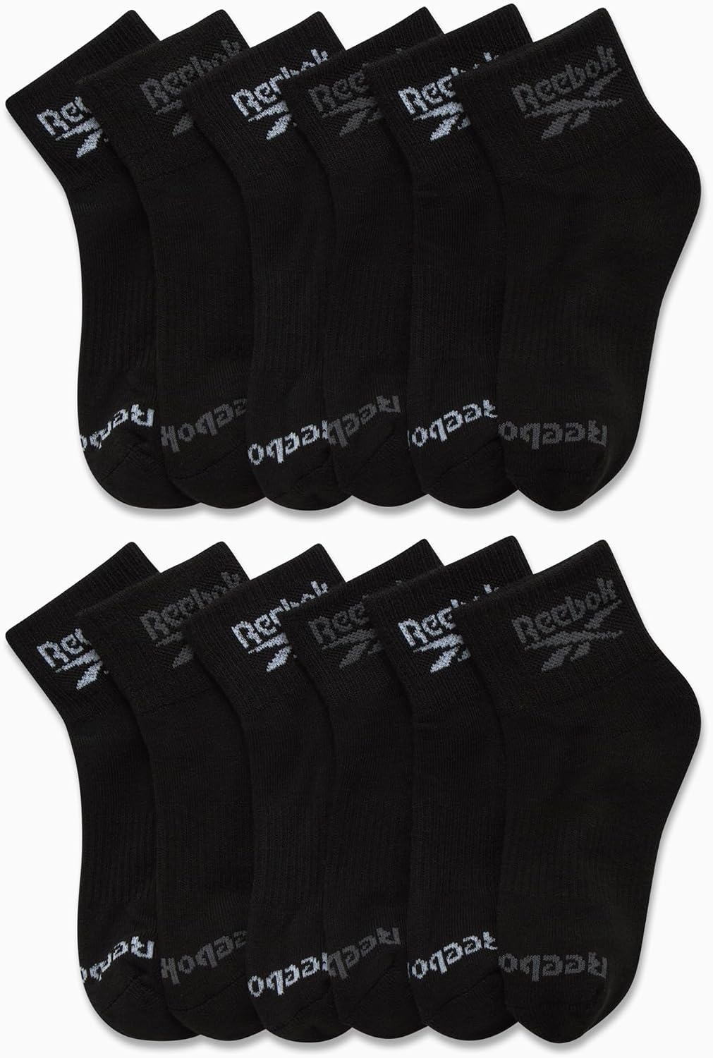 image:imageReebok Boys Quarter Socks 12Pack Cushioned Athletic Socks wArch Support MoistureWicking Breathable Fabric with a Reinforced Toe Seam Built for AllDay Active WearBlack Logo