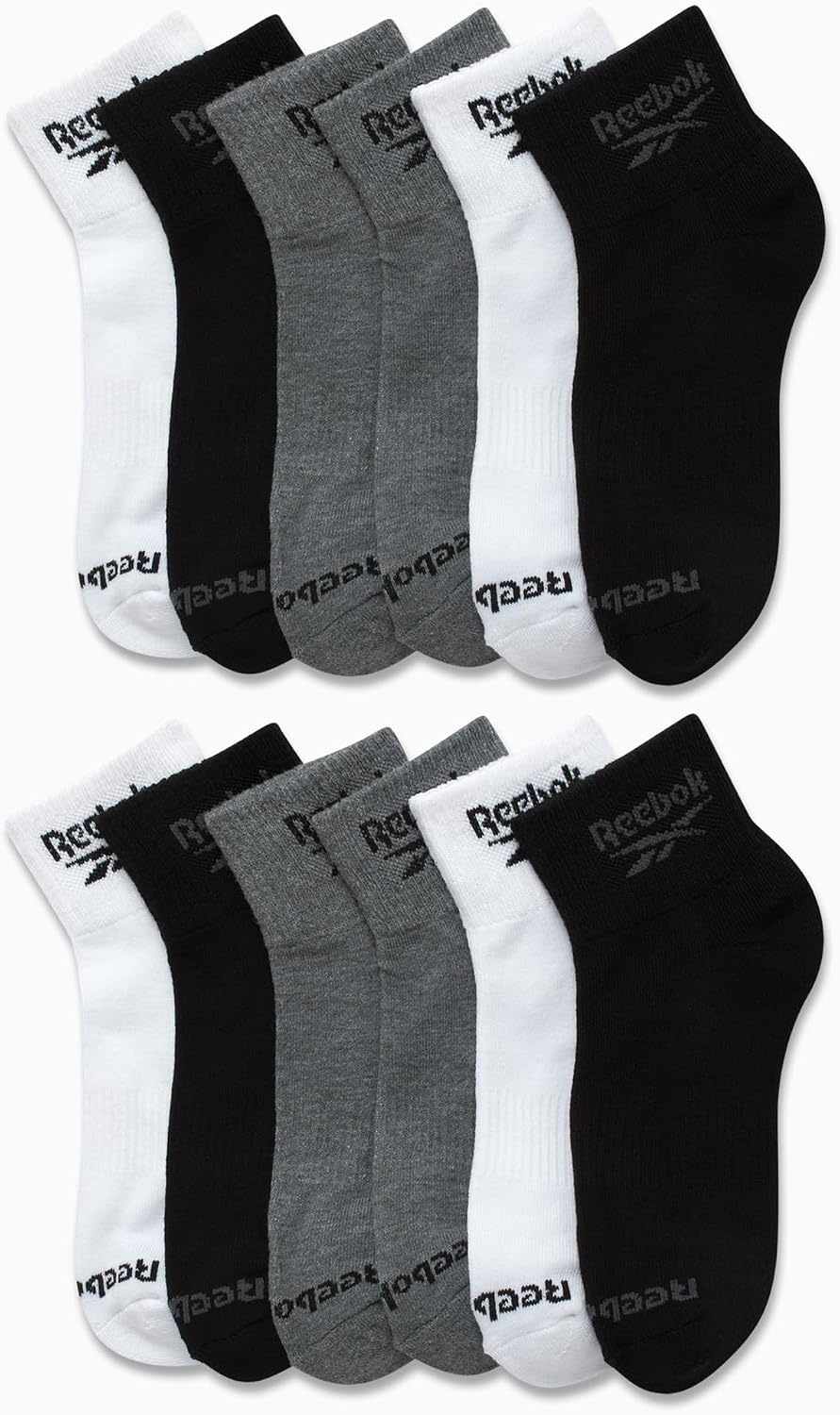 image:imageReebok Boys Quarter Socks 12Pack Cushioned Athletic Socks wArch Support MoistureWicking Breathable Fabric with a Reinforced Toe Seam Built for AllDay Active WearBlackGreyWhite