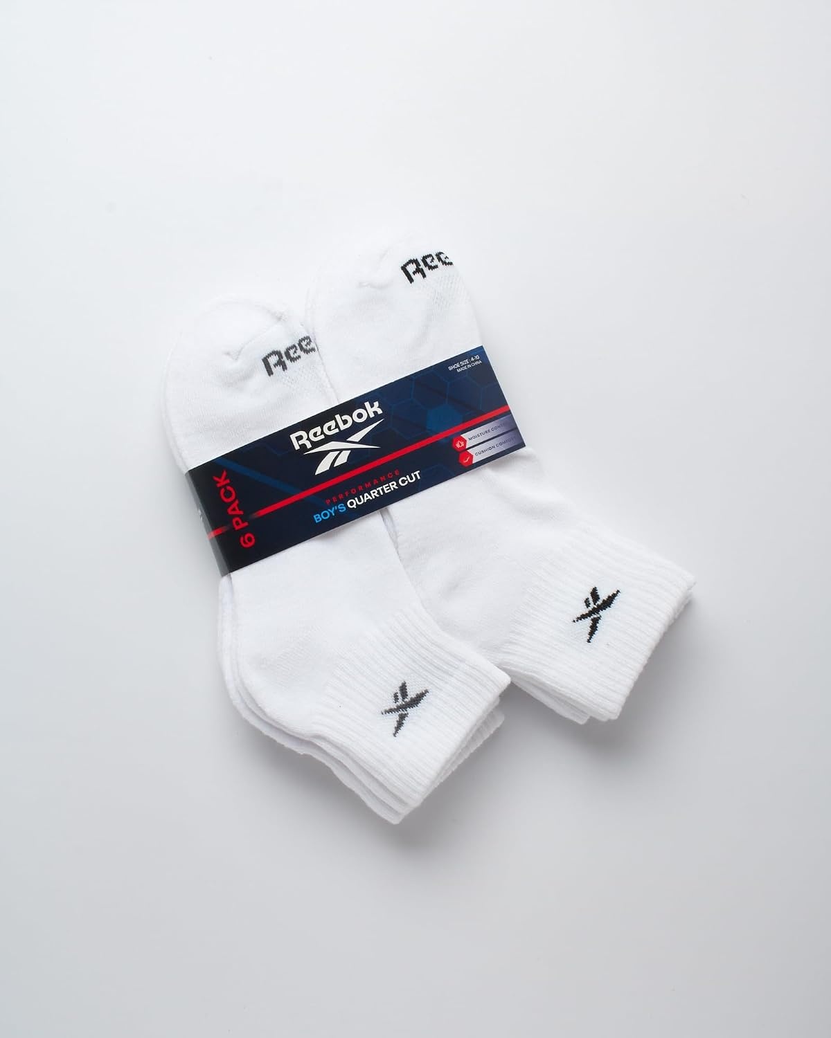 image:imageReebok Boys Quarter Socks 6 Pack Performance Quarter Cut Athletic Socks Breathable Moisturewicking Fabric Cushioned Footbed Eases Fatigue Arch Support Locks in FitAll White
