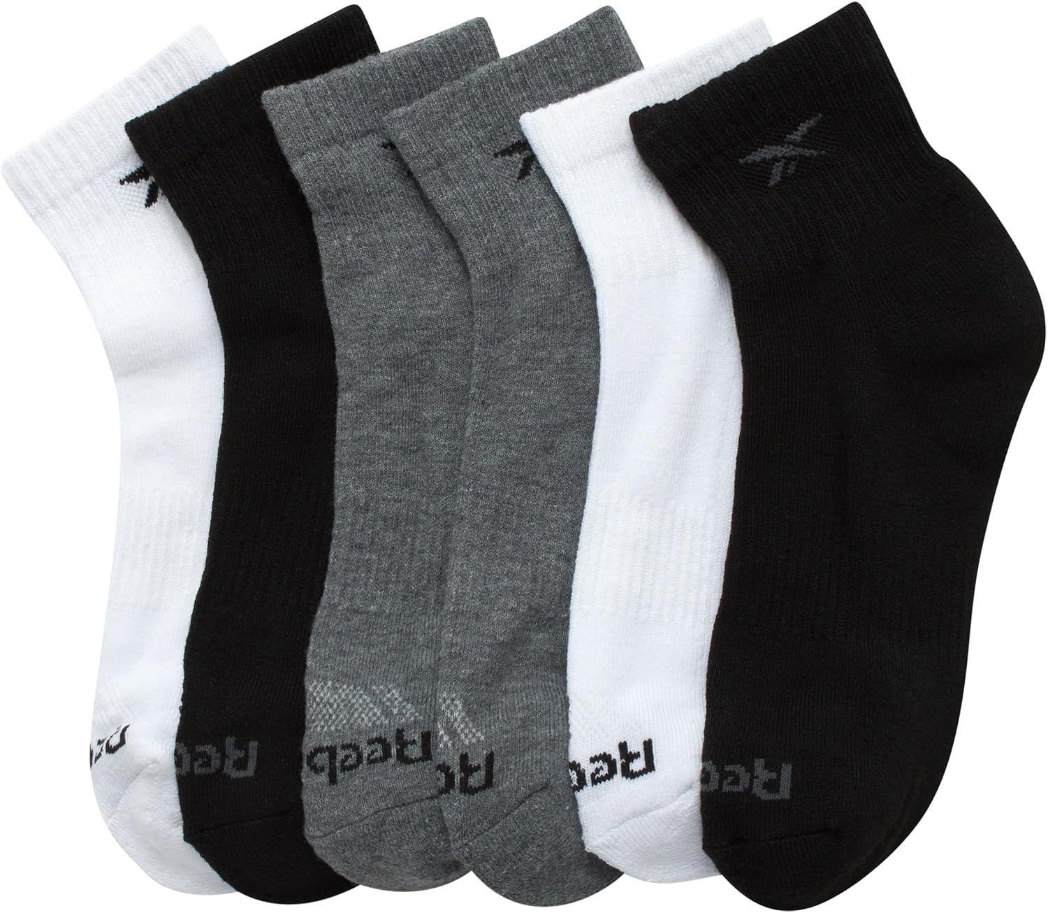 image:imageReebok Boys Quarter Socks 6 Pack Performance Quarter Cut Athletic Socks Breathable Moisturewicking Fabric Cushioned Footbed Eases Fatigue Arch Support Locks in FitBlackWhiteGrey
