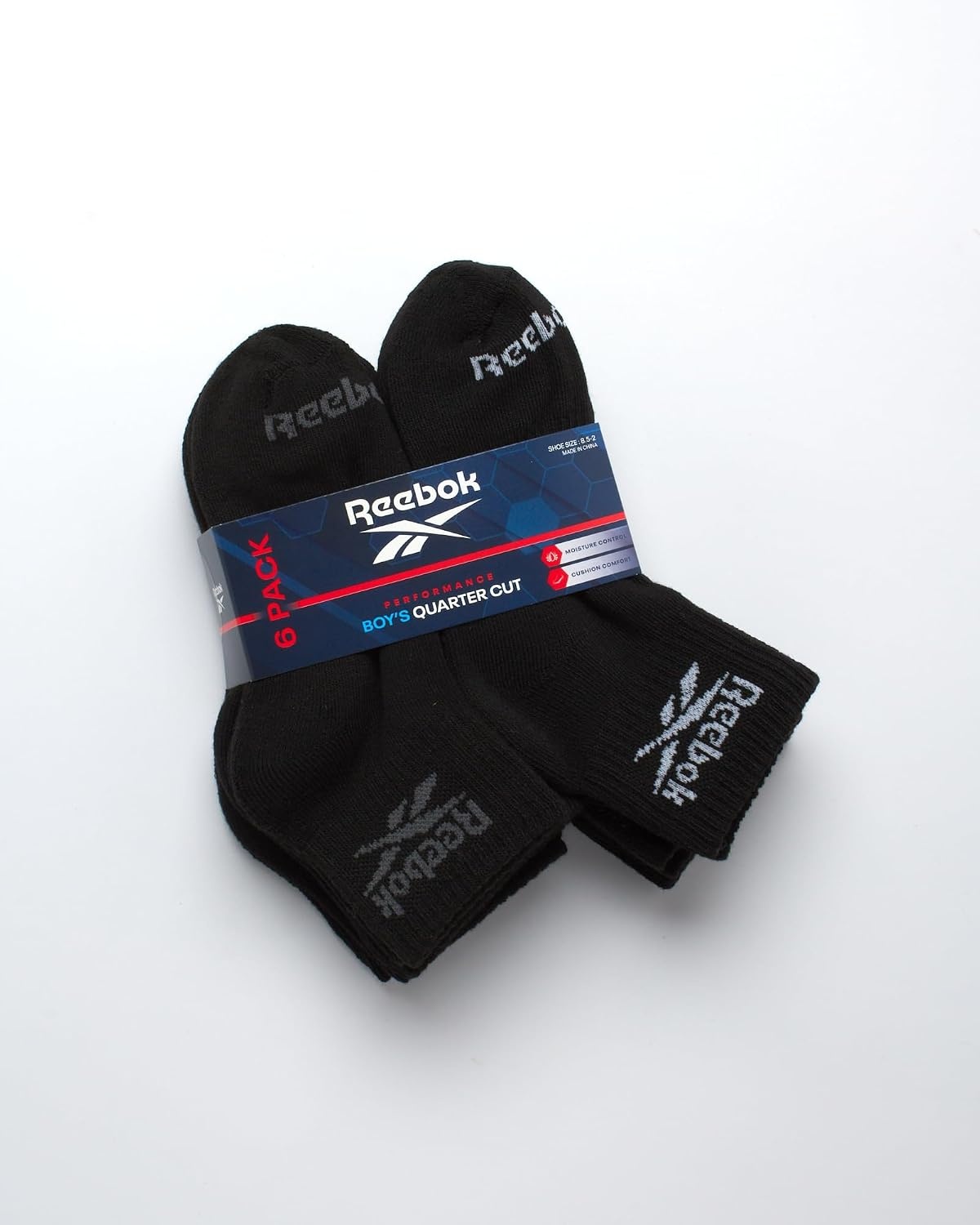 image:imageReebok Boys Quarter Socks 6 Pack Performance Quarter Cut Athletic Socks Breathable Moisturewicking Fabric Cushioned Footbed Eases Fatigue Arch Support Locks in FitBlack Logo