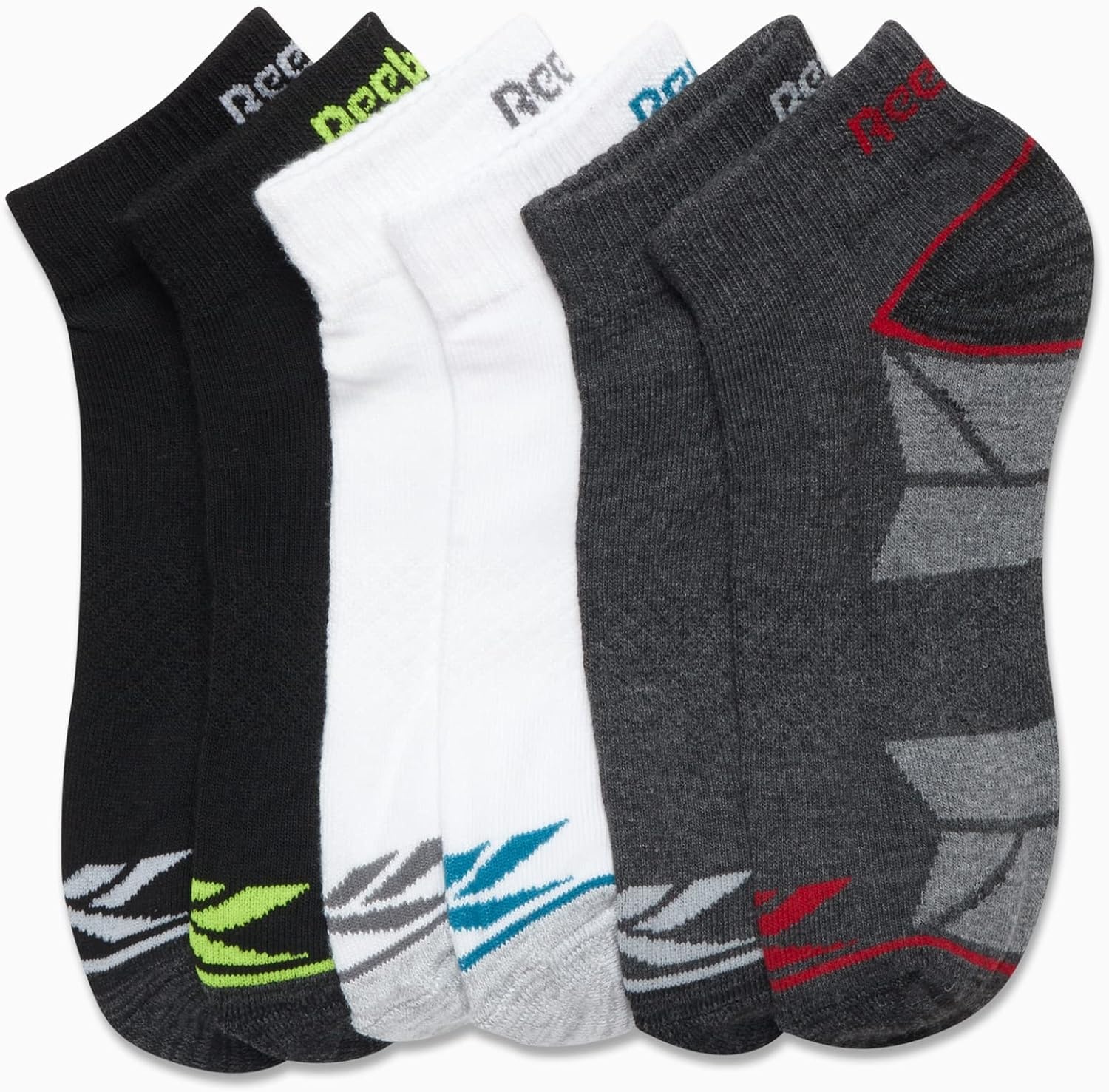image:imageReebok Boys Quarter Socks 6 Pack Performance Quarter Cut Athletic Socks Breathable Moisturewicking Fabric Cushioned Footbed Eases Fatigue Arch Support Locks in FitBlackWhiteGrey Assortment
