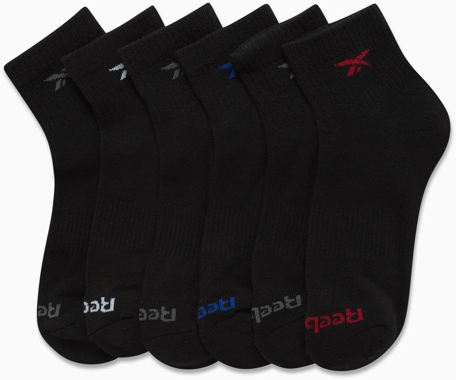 image:imageReebok Boys Quarter Socks 6 Pack Performance Quarter Cut Athletic Socks Breathable Moisturewicking Fabric Cushioned Footbed Eases Fatigue Arch Support Locks in FitAll Black