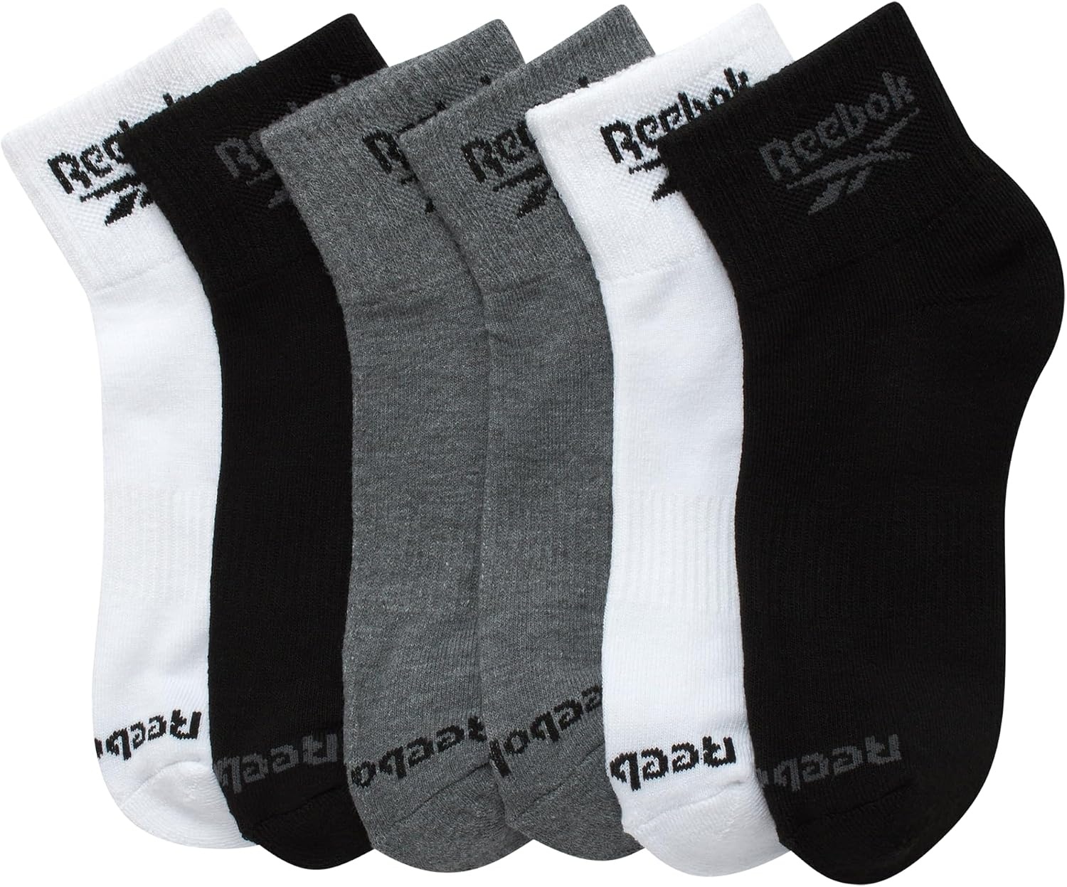 image:imageReebok Boys Quarter Socks 6 Pack Performance Quarter Cut Athletic Socks Breathable Moisturewicking Fabric Cushioned Footbed Eases Fatigue Arch Support Locks in FitBlackGreyWhite