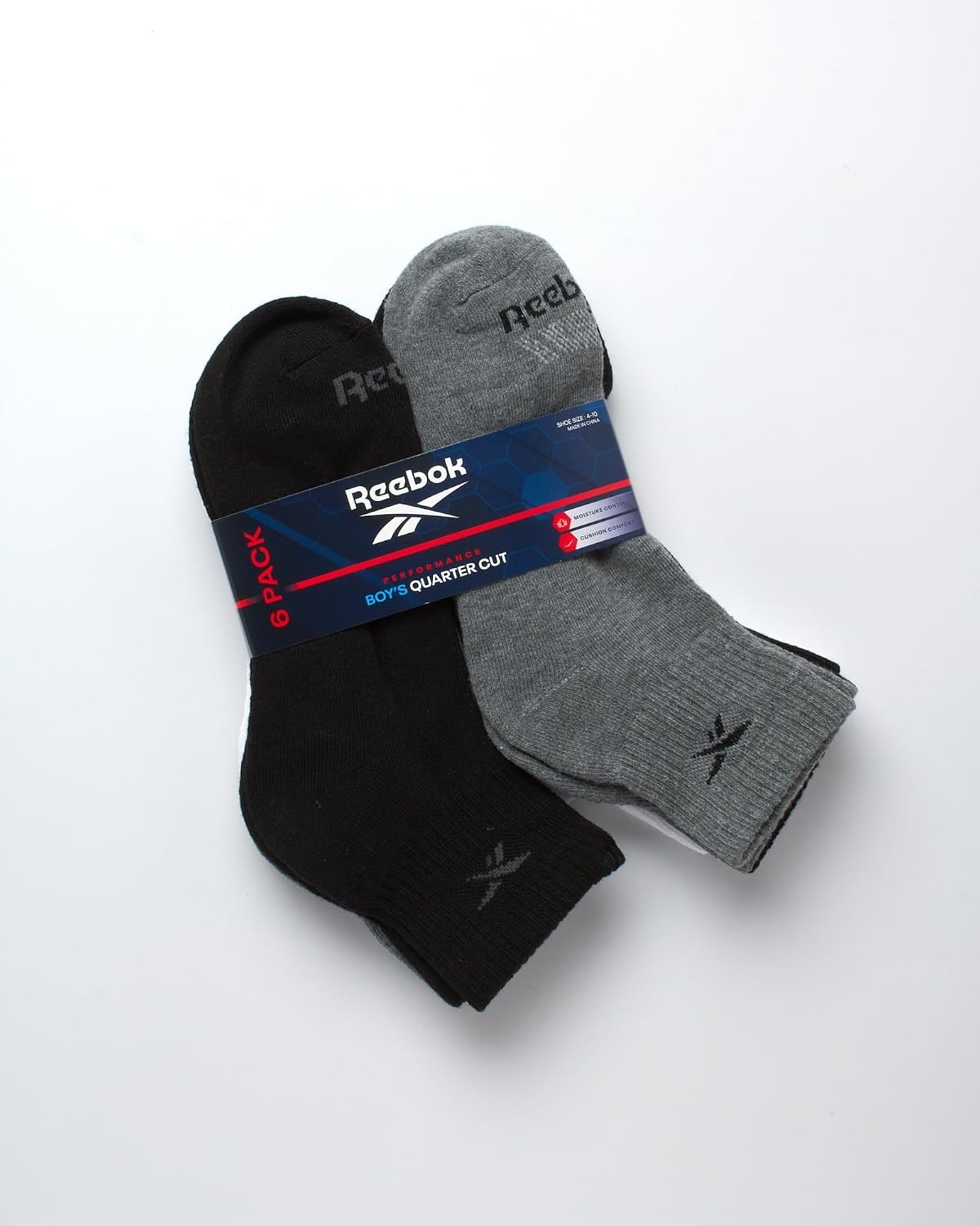 image:imageReebok Boys Quarter Socks 6 Pack Performance Quarter Cut Athletic Socks Breathable Moisturewicking Fabric Cushioned Footbed Eases Fatigue Arch Support Locks in FitBlackWhiteGrey