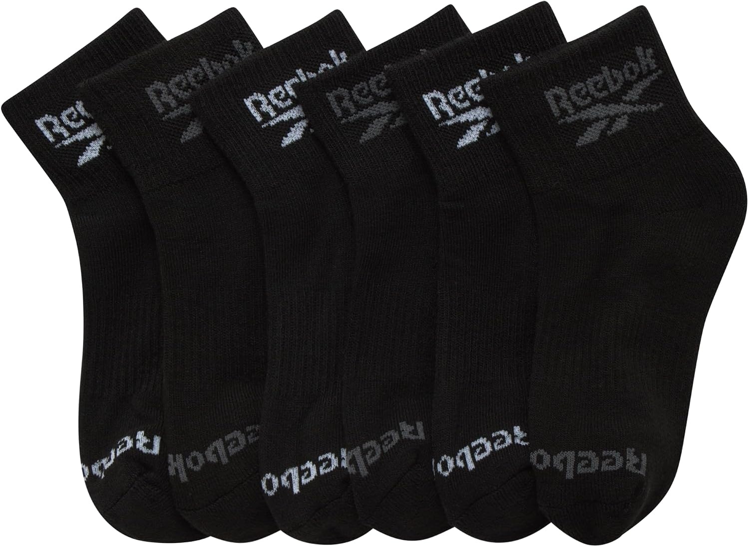 image:imageReebok Boys Quarter Socks 6 Pack Performance Quarter Cut Athletic Socks Breathable Moisturewicking Fabric Cushioned Footbed Eases Fatigue Arch Support Locks in FitBlack Logo